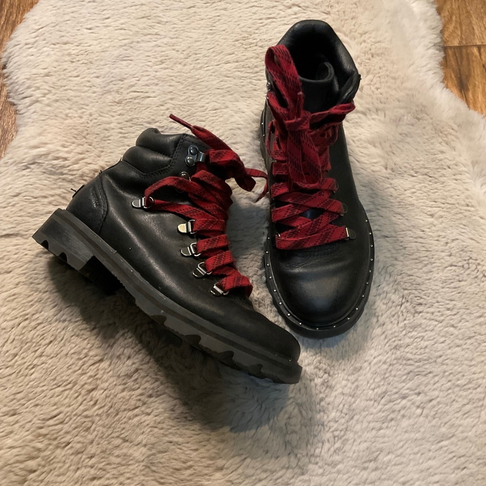 Sorel‎ Lennox Hiker STKD Waterproof Boot Size 6.5 Leather Black Lae Up